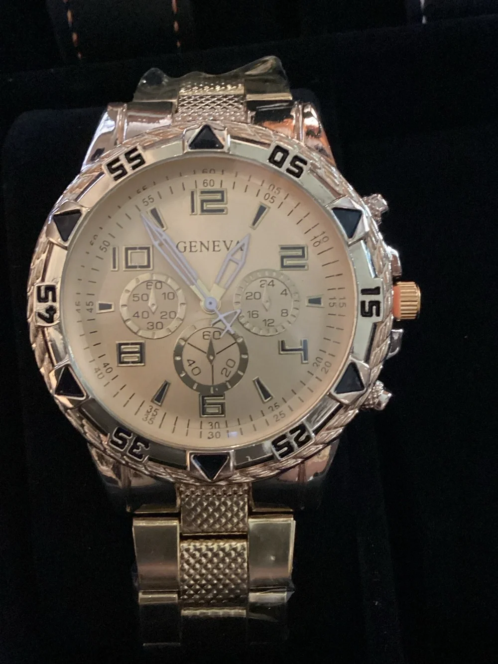 Geneva Gold-Tone or Silver Men’s Chronograph Watch with Black Accents
